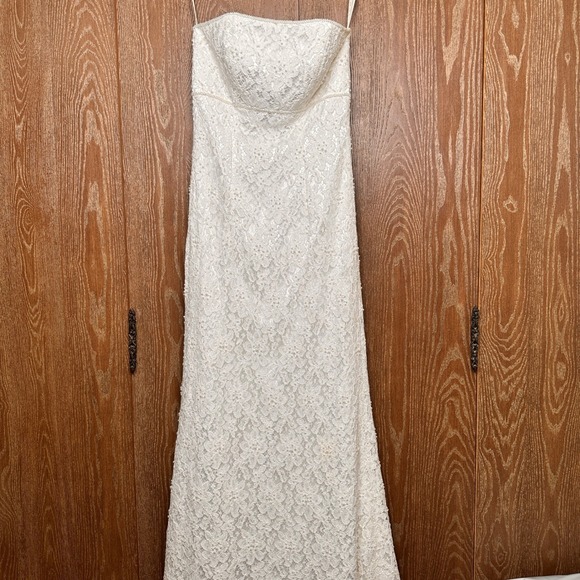 Galina Dresses & Skirts - Galina Strapless Ivory Lace Beaded Relaxed Wedding Dress Sz 4 Formal Bridal Gown